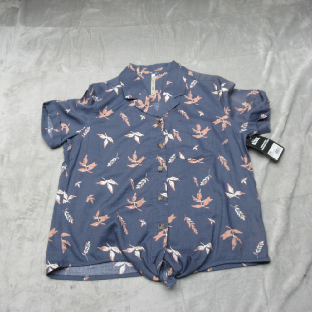 KUHL Shirt Womens Small Blue Twilight Leaves Elsie‎ Short Sleeve Tie Front NEW